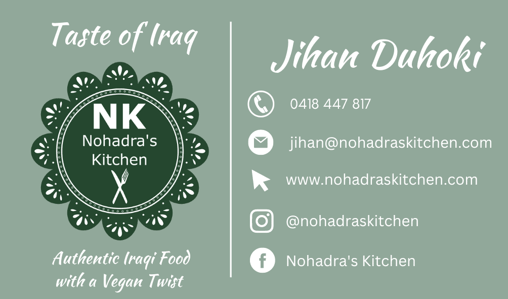 A business card for nohadra 's kitchen